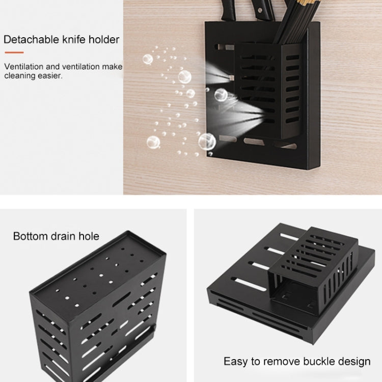 Stainless Steel Wall-mounted Kitchen Rack Hanging Kinfe Chopsticks Canister Holder (Black)