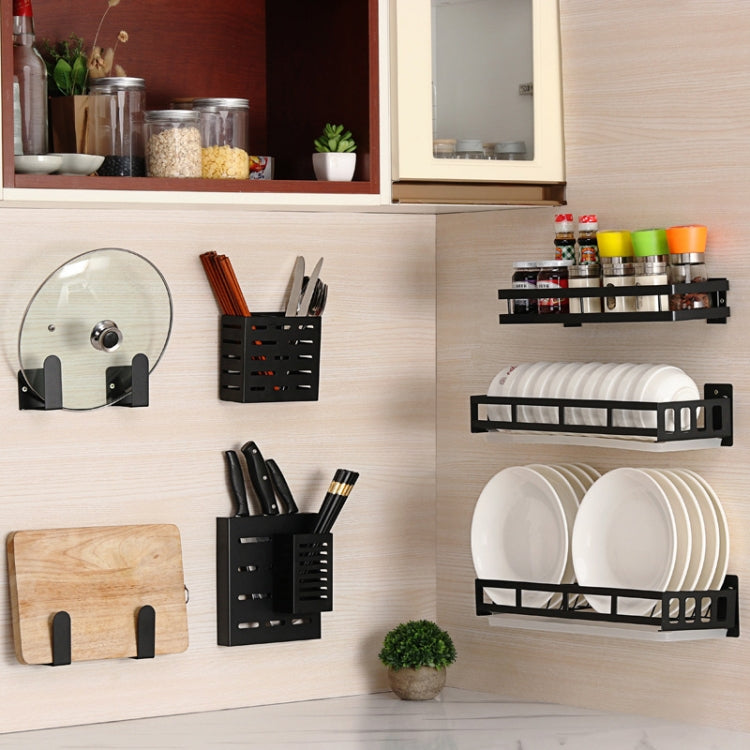 Stainless Steel Wall-mounted Kitchen Rack Hanging Kinfe Chopsticks Canister Holder (Black)