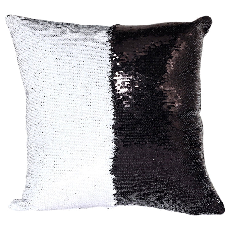 DIY Two Tone Glitter Sequins Throw Pillow Case Reversible Sequin Magical Color Changing Pillow Cover, Size: 40*40cm(White+Black)
