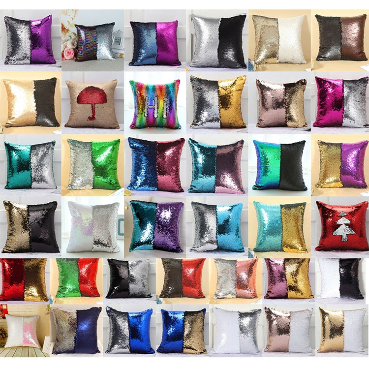 DIY Two Tone Glitter Sequins Throw Pillow Case Reversible Sequin Magical Color Changing Pillow Cover, Size: 40*40cm(White+Black)