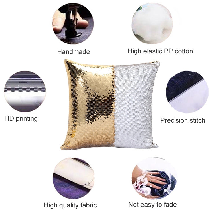 DIY Two Tone Glitter Sequins Throw Pillow Case Reversible Sequin Magical Color Changing Pillow Cover, Size: 40*40cm(White+Black)