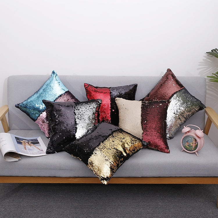 DIY Two Tone Glitter Sequins Throw Pillow Case Reversible Sequin Magical Color Changing Pillow Cover, Size: 40*40cm(White+Black)