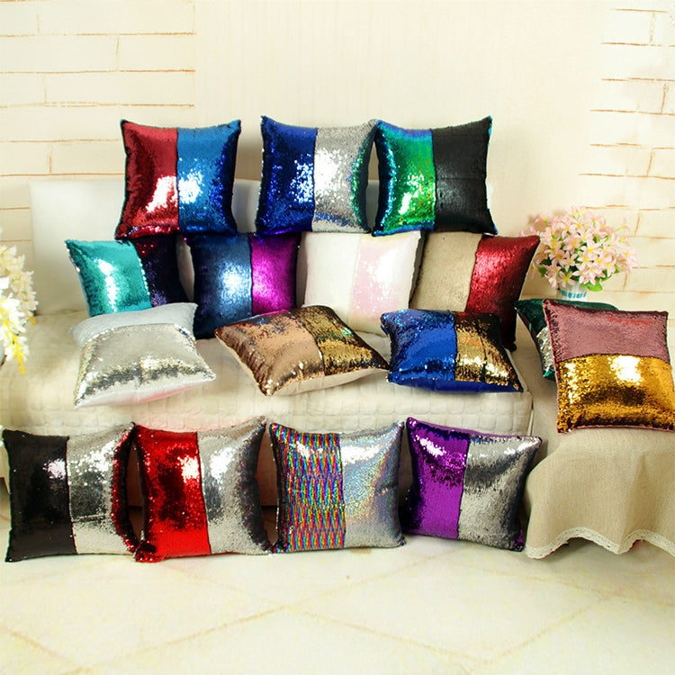 DIY Two Tone Glitter Sequins Throw Pillow Case Reversible Sequin Magical Color Changing Pillow Cover, Size: 40*40cm(White+Black)