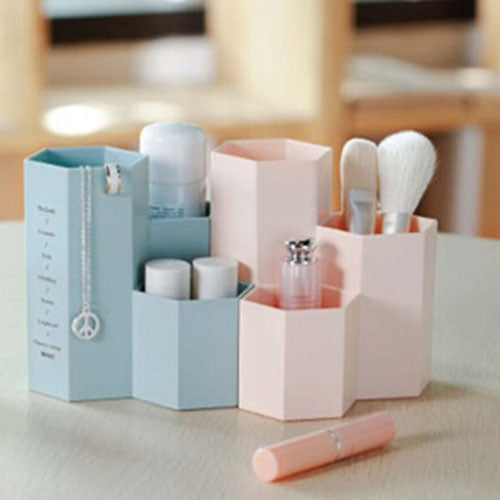 Creative Hexagon Pen Holder Stationery Cosmetics Storage Box(Pink)