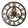 Retro Wooden Round Single-sided Gear Clock Rome Number Wall Clock, Diameter: 80cm(Gold)