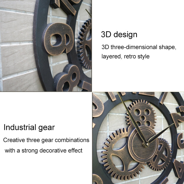 Retro Wooden Round Single-sided Gear Clock Rome Number Wall Clock, Diameter: 80cm(Gold)