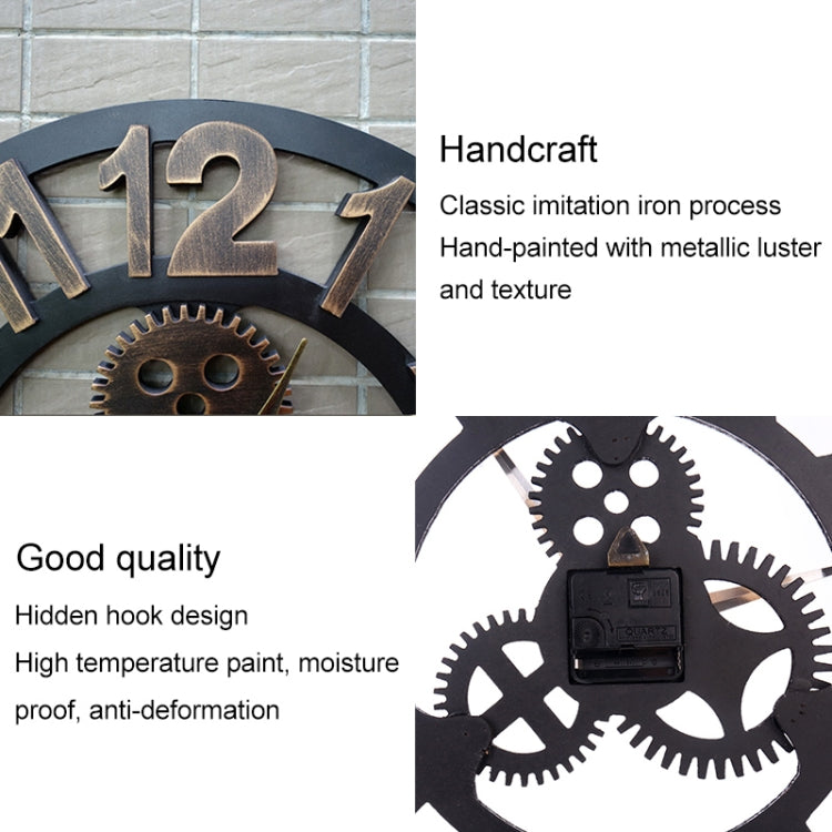 Retro Wooden Round Single-sided Gear Clock Rome Number Wall Clock, Diameter: 80cm(Gold)