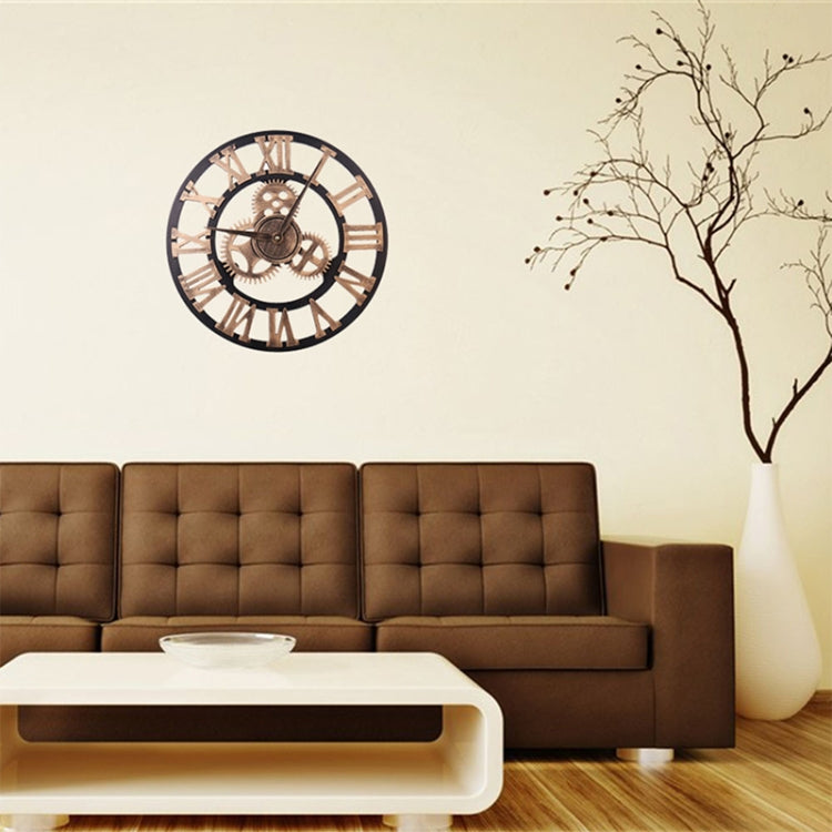 Retro Wooden Round Single-sided Gear Clock Rome Number Wall Clock, Diameter: 80cm(Gold)