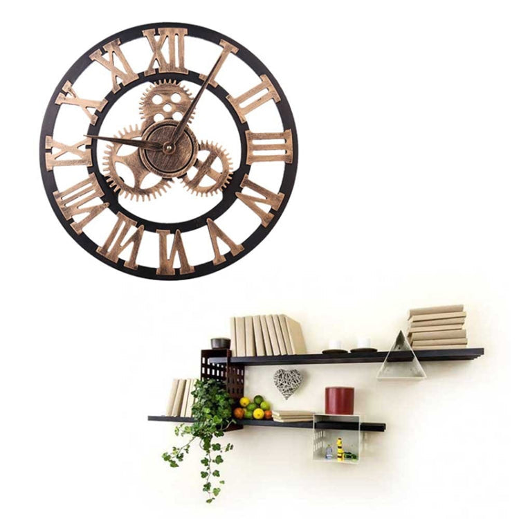 Retro Wooden Round Single-sided Gear Clock Rome Number Wall Clock, Diameter: 80cm(Gold)