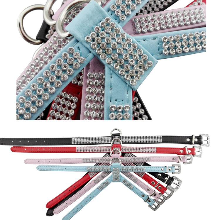 Rhinestone PU Soft Breathable Dog Harness Pet Vest Dog Chest Strap Leash Dog Collar, Size: M (Red)