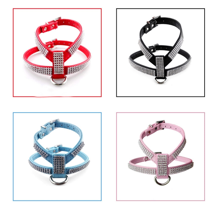 Rhinestone PU Soft Breathable Dog Harness Pet Vest Dog Chest Strap Leash Dog Collar, Size: M (Red)