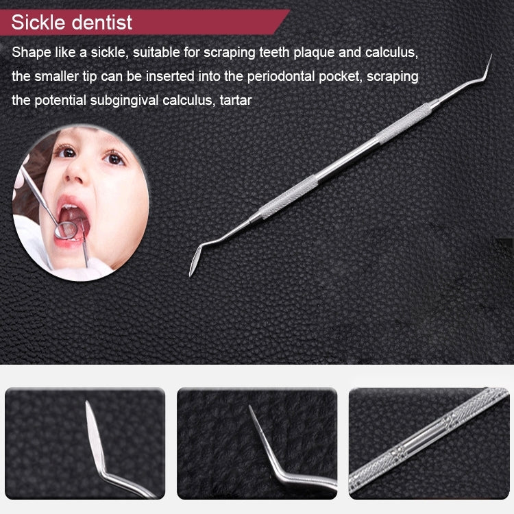 6 in 1 Dental Tool Set (Stainless Steel Probe + Hoe-shaped Dentist + Sickle Dentist + Tooth Stain Rejection Device + Dental Tweezers + Mouth Mirror)