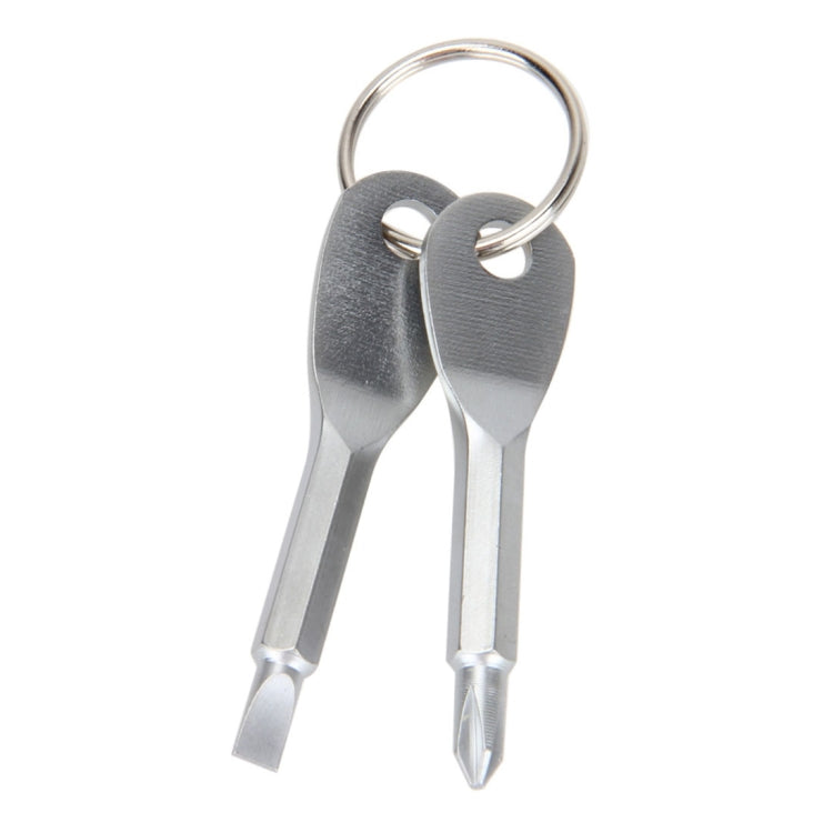 Outdoor Portable 2 in 1 Slotted + Cross Screwdriver Set Tool with Keyring(Silver)