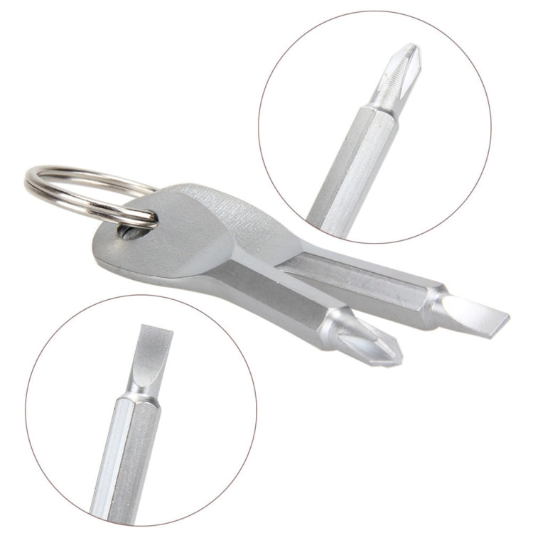 Outdoor Portable 2 in 1 Slotted + Cross Screwdriver Set Tool with Keyring(Silver)