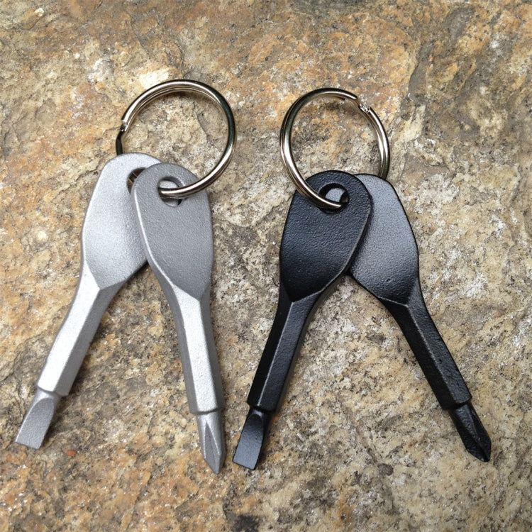 Outdoor Portable 2 in 1 Slotted + Cross Screwdriver Set Tool with Keyring(Silver)