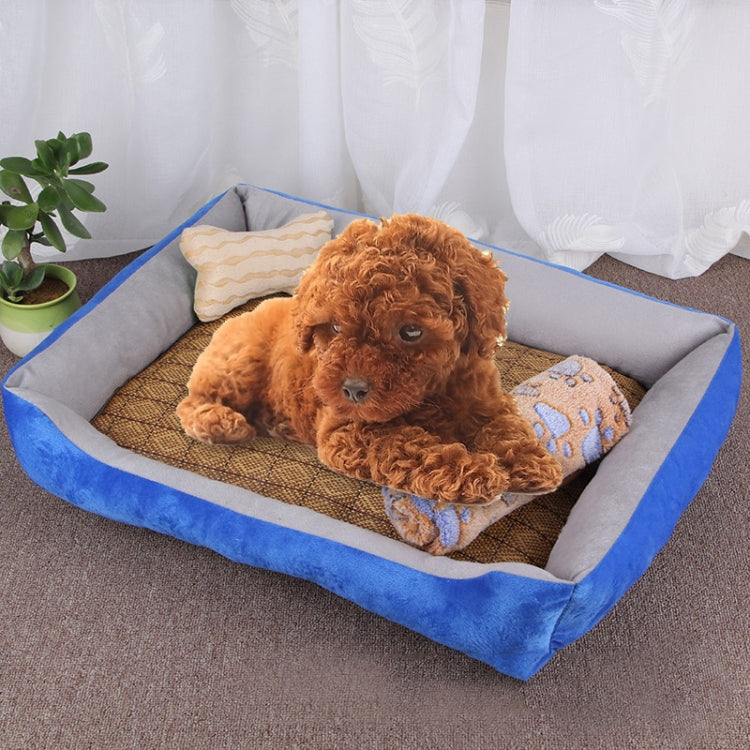 Dog Bone Pattern Big Soft Warm Kennel Pet Dog Cat Mat Blanket, with Rattan Mat & Blanket Size: XS, 50×40×15cm (Light Grey)