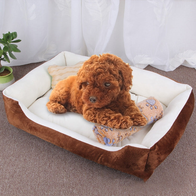 Dog Bone Pattern Big Soft Warm Kennel Pet Dog Cat Mat Blanket, with Blanket Size: L, 80×60×15cm (Brown White)