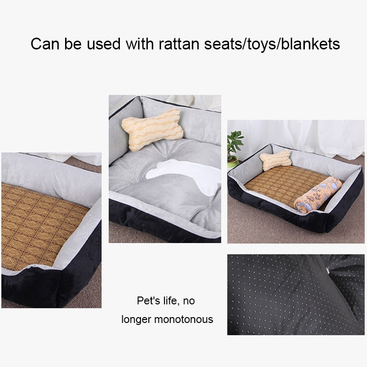 Dog Bone Pattern Big Soft Warm Kennel Pet Dog Cat Mat Blanket, with Blanket Size: M, 70×50×15cm (Black Grey)