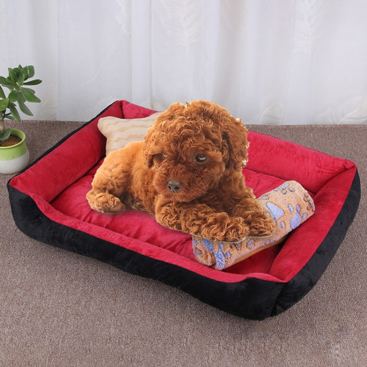 Dog Bone Pattern Big Soft Warm Kennel Pet Dog Cat Mat Blanket, with Blanket Size: S, 60×45×15cm (Black Red)