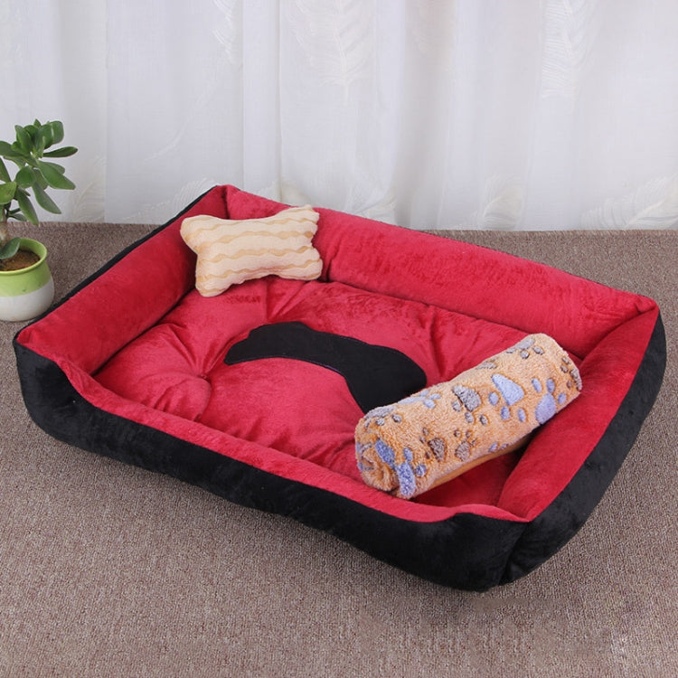 Dog Bone Pattern Big Soft Warm Kennel Pet Dog Cat Mat Blanket, with Blanket Size: S, 60×45×15cm (Black Red)