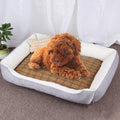 Dog Bone Pattern Big Soft Warm Kennel Pet Dog Cat Mat Blanket, with Rattan Mat Size: L, 80×60×15cm (Grey White)