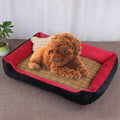 Dog Bone Pattern Big Soft Warm Kennel Pet Dog Cat Mat Blanket, with Rattan Mat Size: M, 70×50×15cm (Black Red)