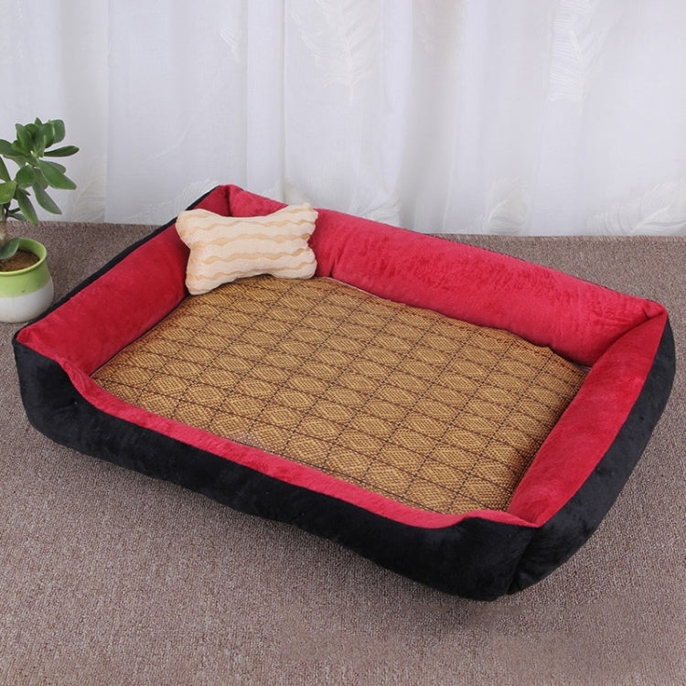Dog Bone Pattern Big Soft Warm Kennel Pet Dog Cat Mat Blanket, with Rattan Mat Size: M, 70×50×15cm (Black Red)