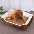 Dog Bone Pattern Big Soft Warm Kennel Pet Dog Cat Mat Blanket, with Rattan Mat Size: M, 70×50×15cm (Brown White)