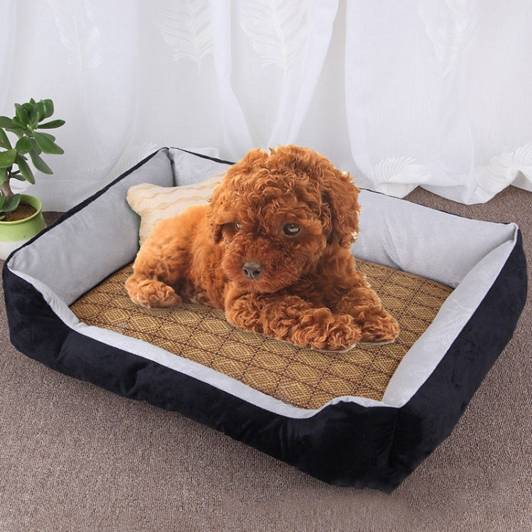 Dog Bone Pattern Big Soft Warm Kennel Pet Dog Cat Mat Blanket, with Rattan Mat Size: S, 60×45×15cm (Black Grey)