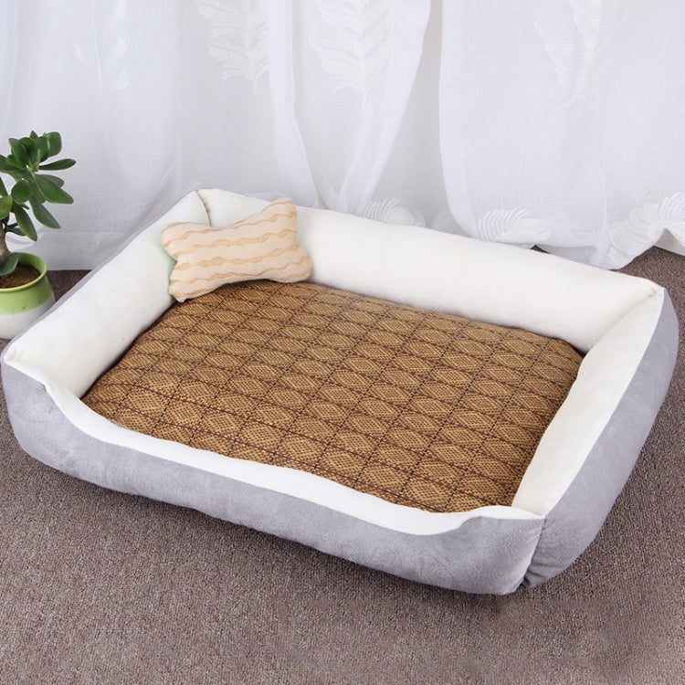 Dog Bone Pattern Big Soft Warm Kennel Pet Dog Cat Mat Blanket, with Rattan Mat Size: S, 60×45×15cm (Grey White)