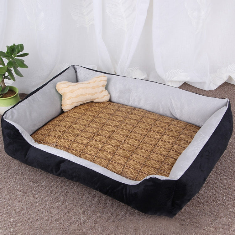 Dog Bone Pattern Big Soft Warm Kennel Pet Dog Cat Mat Blanket,  with Rattan Mat Size: XL, 90×70×15cm (Black Grey)