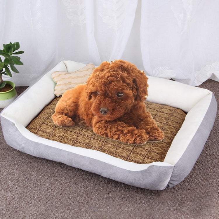 Dog Bone Pattern Big Soft Warm Kennel Pet Dog Cat Mat Blanket,  with Rattan Mat Size: XL, 90×70×15cm(Grey White)