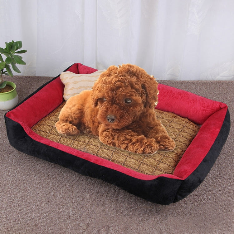 Dog Bone Pattern Big Soft Warm Kennel Pet Dog Cat Mat Blanket, with Rattan Mat Size: XS, 50×40×15cm (Black Red)