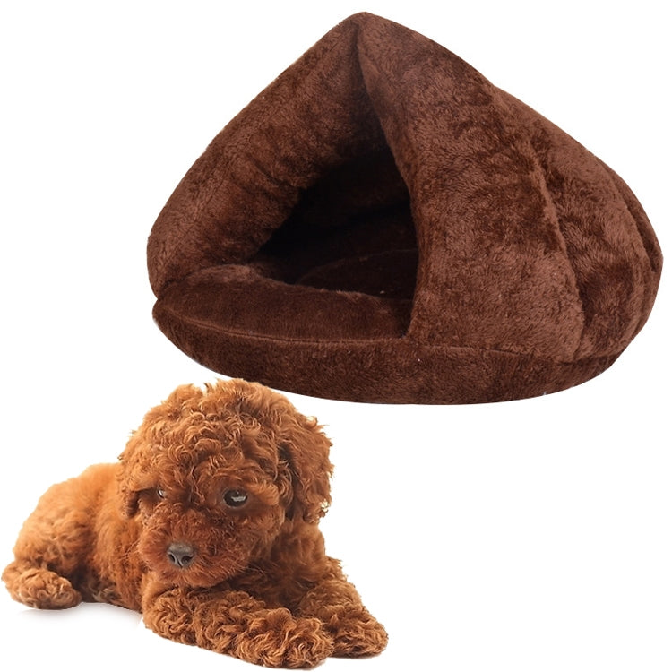 Triangular Cat Kennel Warm Thicken Mongolian Yurt Pet Dogs Cats House Size: M, 40×40×30cm (Dark Coffee)