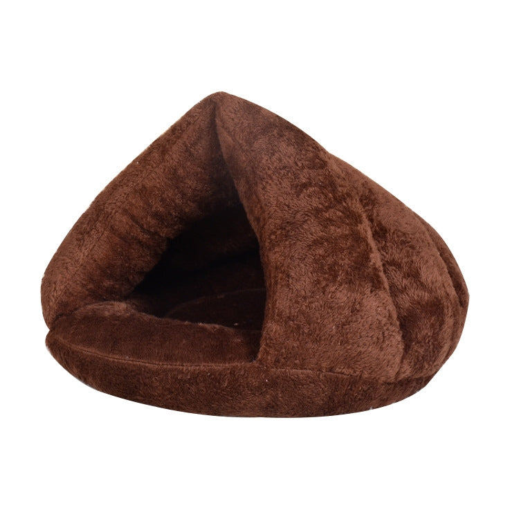 Triangular Cat Kennel Warm Thicken Mongolian Yurt Pet Dogs Cats House Size: M, 40×40×30cm (Dark Coffee)