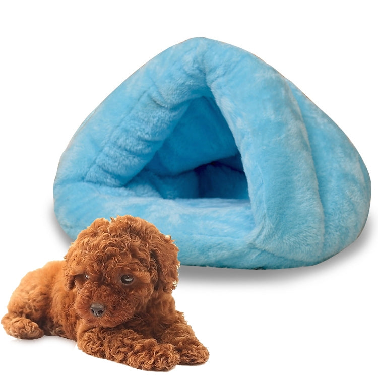 Triangular Cat Kennel Warm Thicken Mongolian Yurt Pet Dogs Cats House Size: M, 40×40×30cm (Sky Blue)