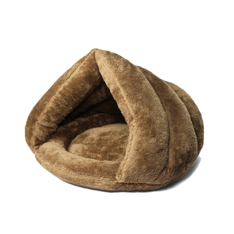 Triangular Cat Kennel Warm Thicken Mongolian Yurt Pet Dogs Cats House Size: M, 40×40×30cm (Brown)