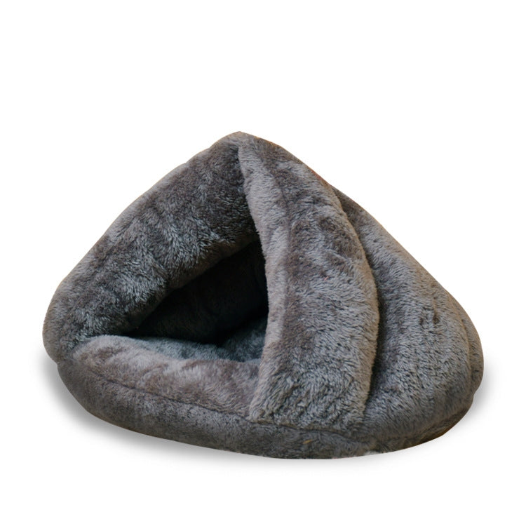 Triangular Cat Kennel Warm Thicken Mongolian Yurt Pet Dogs Cats House Size: L, 45×45×33cm (Grey)
