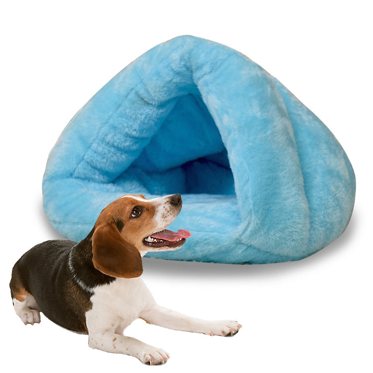 Triangular Cat Kennel Warm Thicken Mongolian Yurt Pet Dogs Cats House Size: L, 45×45×33cm (Sky Blue)