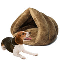 Triangular Cat Kennel Warm Thicken Mongolian Yurt Pet Dogs Cats House Size: L, 45×45×33cm (Brown)