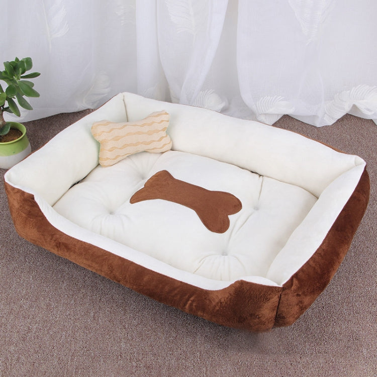 Dog Bone Pattern Big Soft Warm Kennel Pet Dog Cat Mat Blanket, Size: XL, 90×70×15cm(Brown White)