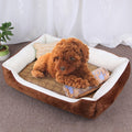 Dog Bone Pattern Big Soft Warm Kennel Pet Dog Cat Mat Blanket, with Rattan Mat & Blanket Size: M, 70×50×15cm (Brown White)