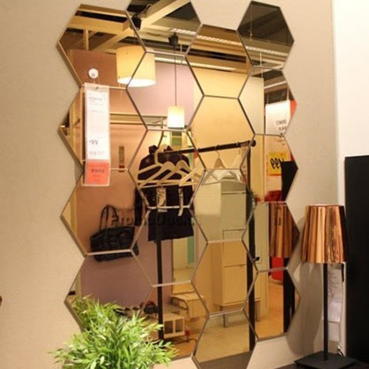 12 PCS 3D Hexagonal Mirror Wall Stickers Set, Size: 4*4cm(Gold)