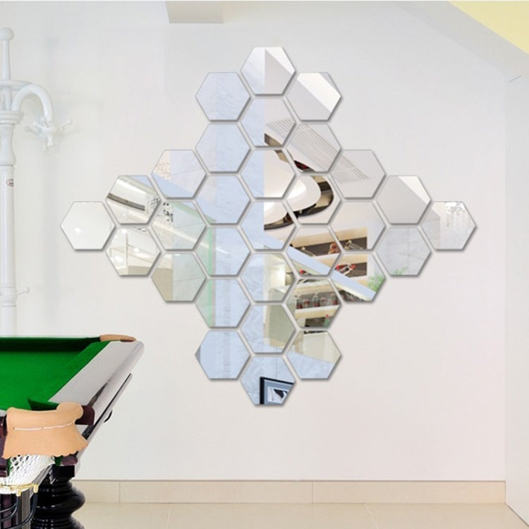 12 PCS 3D Hexagonal Mirror Wall Stickers Set, Size: 4*4cm(Silver)