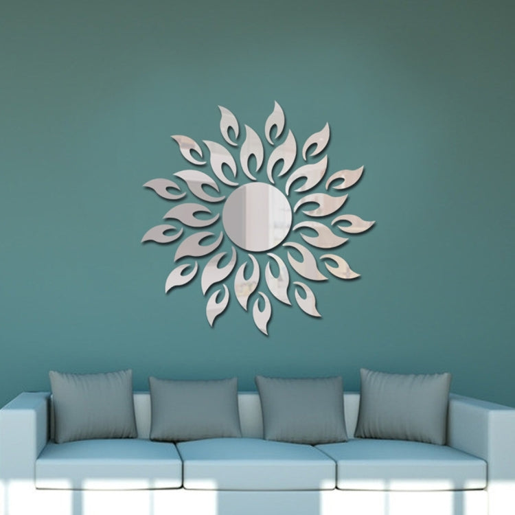 Sunflower Mirror Wall Sticker Bedroom Living Room Decoration Wall Stickers(Silver)