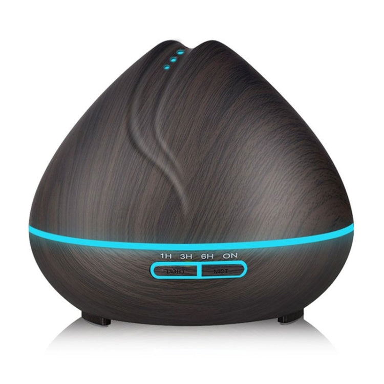 Peach Shape Wood Grain Remote Control Ultrasonic Humidifier Aromatherapy Machine Automatic Alcohol Sprayer with LED Lights, Capacity: 400mL, UK Plug (Dark Wood Color)