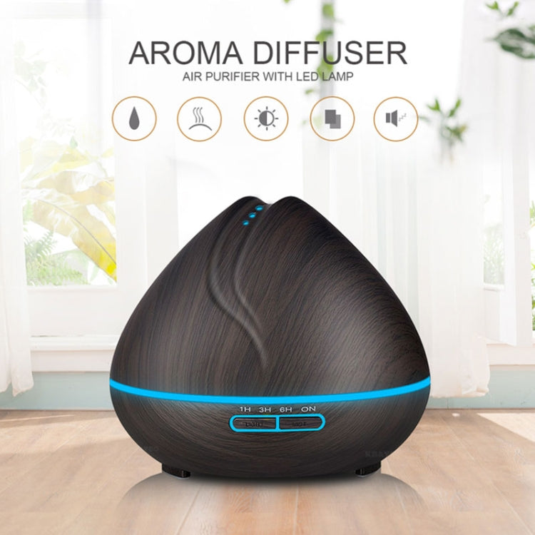 Peach Shape Wood Grain Remote Control Ultrasonic Humidifier Aromatherapy Machine Automatic Alcohol Sprayer with LED Lights, Capacity: 400mL, UK Plug (Dark Wood Color)