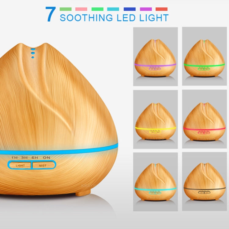 Peach Shape Wood Grain Remote Control Ultrasonic Humidifier Aromatherapy Machine Automatic Alcohol Sprayer with LED Lights, Capacity: 400mL, UK Plug (Dark Wood Color)