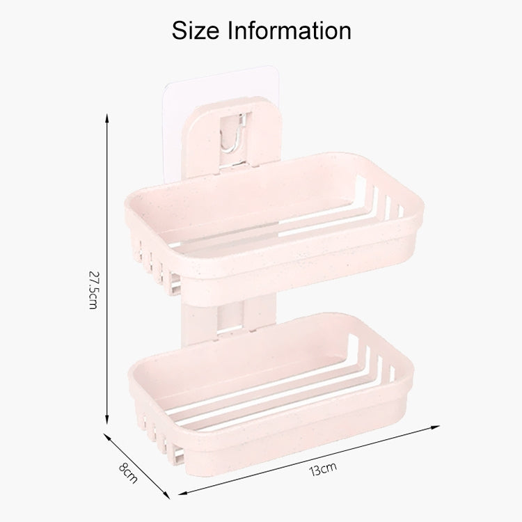 Wall Hanging Traceless Double-deck PP Soap Holder Bathroom Storage Shelf (Beige)