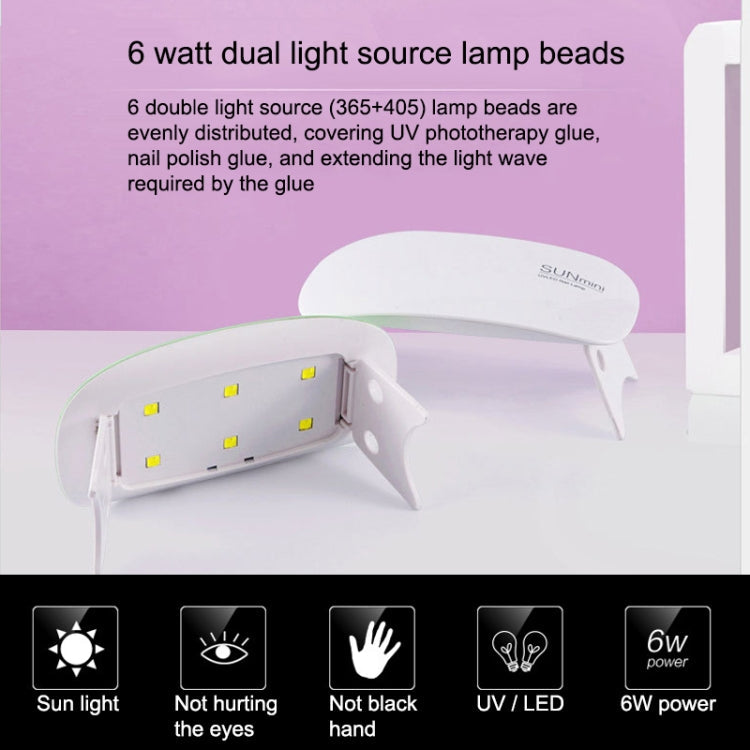 SUN mini 2 6W UV + LED USB Nail Lamp Fingernail Gel Curing Dryer(Pink)